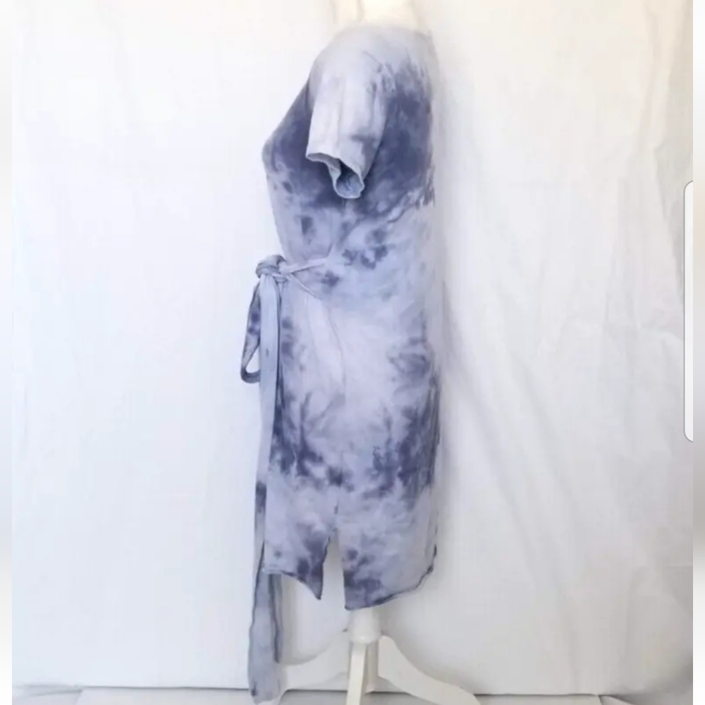 Anthro Lovers + Friends Blue Smoky Tie Dye Mini Dress Small Belted Short Sleeve - Picture 2 of 6